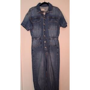 Free People NWT Marci Denim Jumpsuit High Noon L Utility Workwear Boho Grunge